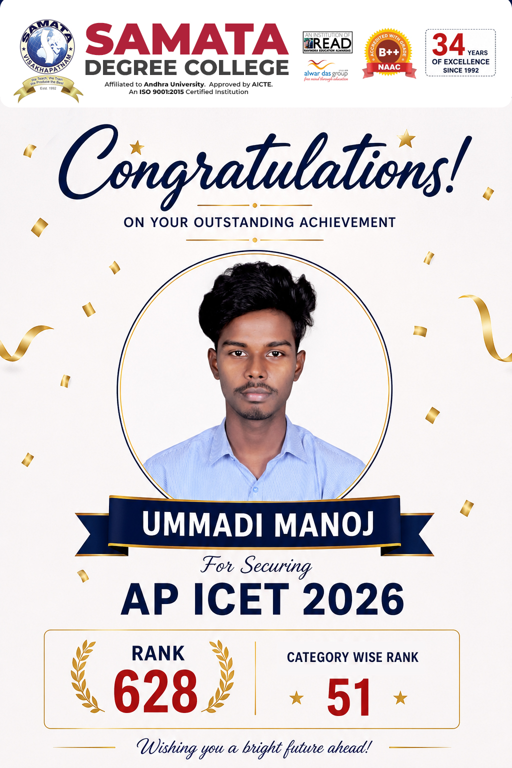 Ummadi Manoj – AP ICET 2026 achiever